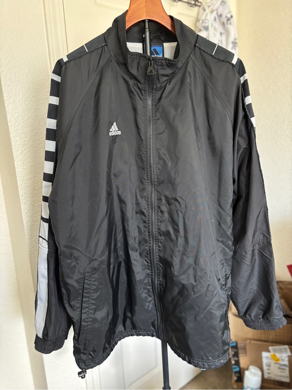 Vintage adidas Black Windbreaker Jacket with White Striped Sleeves